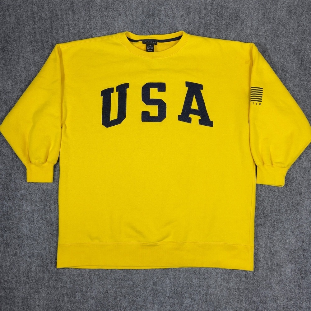 Limited USA Sweatshirt Mens Medium Yellow Vintage Style Graphic Crewneck